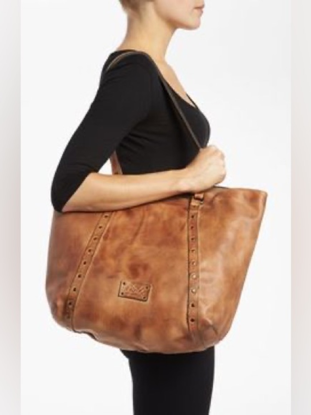 Patricia Nash Benvenuto Tote Distressed Leather Stud Accents Tan